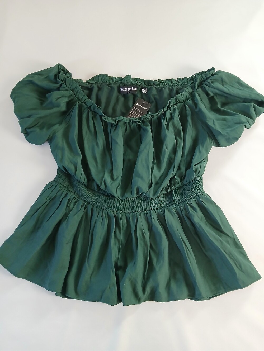 New Scarlet Darkness Off-Shoulder Smocked Peplum Renaissance Pirate Blouse Top